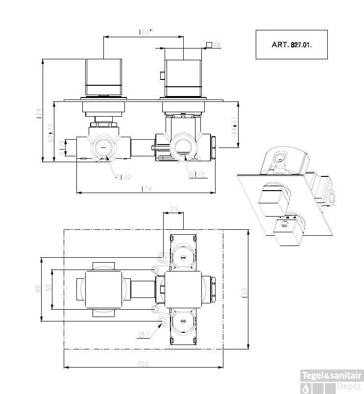 Huber Ego Inbouw Thermostaatkraan Met 2 Weg Omsteller 82801HCR 1 Huber Ego Inbouw Thermostaatkraan Met 2 Weg Omsteller 82801HCR