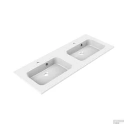 Wastafel Dubbel Allibert Style 120,5x46,5x1,8 Cm Polybeton Glanzend Wit (met Kraangat En Overloop)